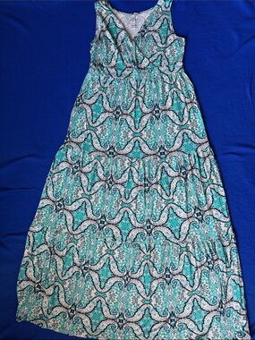 Sleeveless Aqua Paisley Maxi Dress — Flowy Tiered Skirt